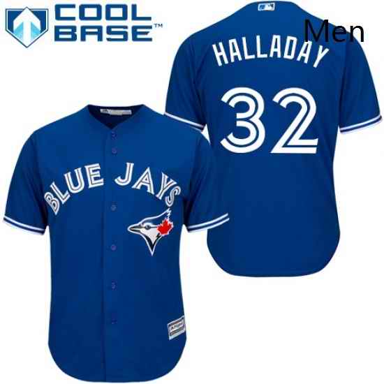 Mens Majestic Toronto Blue Jays 32 Roy Halladay Replica Blue Alternate MLB Jersey